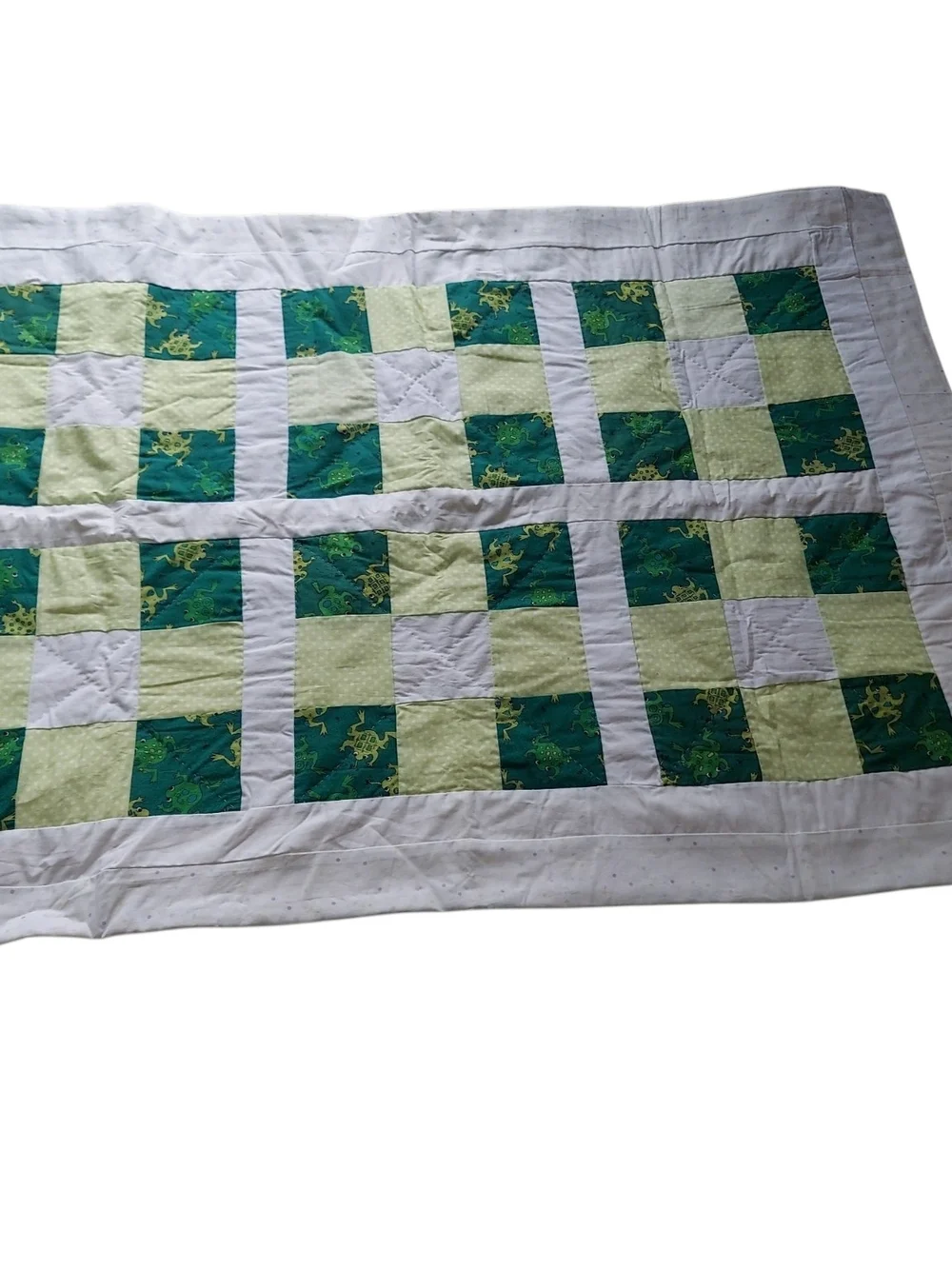 Handmade Reversible Frog Baby Quilt Blanket Green Nursery Crib Stroller 30x42
